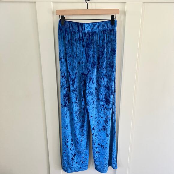 Fabletics Go-To Crushed Velour Wide Leg Pant Blue Celeste Women's XS - Picture 3 of 6